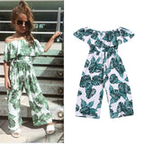 Kid Girls One-shoulder Jumpsuit Leaf Printed Summer Rompers