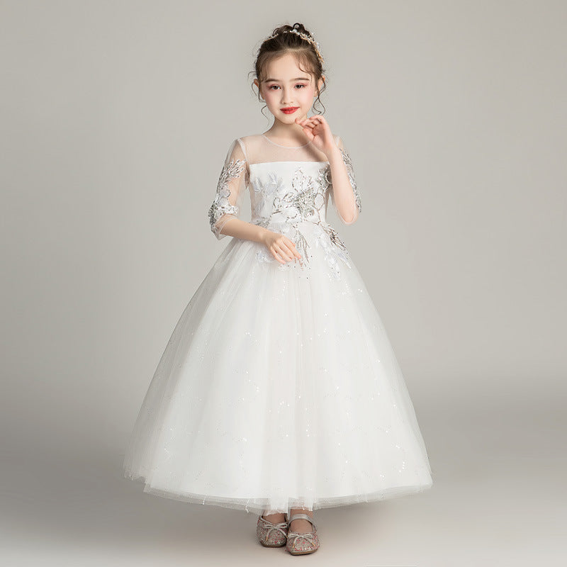 Sequins Flower Girls Floral Host Celebration Party Princess Dresses