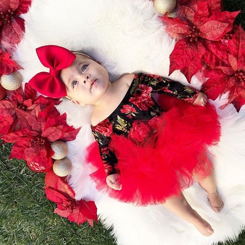 Newborn Baby Girl Flower Print Off Shoulder Valentine Sets 3 Pcs
