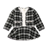 Toddler Baby Girl Long Sleeve Plaid Stitching Dress Set 2 Pcs