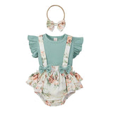 Baby Girl Ruffle Sleeve Ribbed Floral 3 Pcs Sets