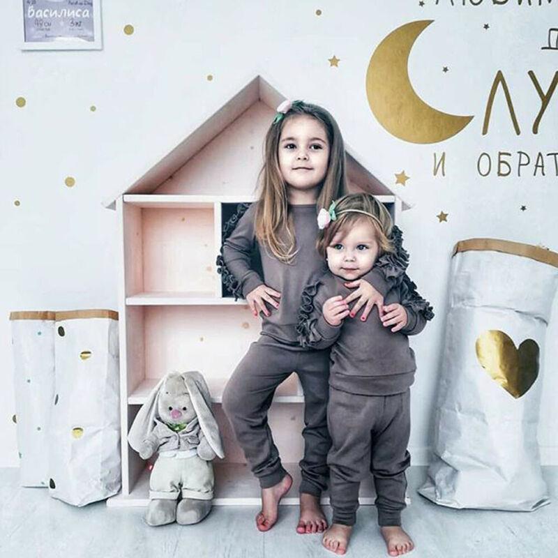 Baby Girl Solid Ruffle Long Sleeve Sets 2 Pcs Suits