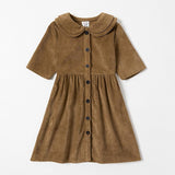 Family Matching Mommy And Me Outfits Front-Button Collar Midi-Sleeve Solid Dresses