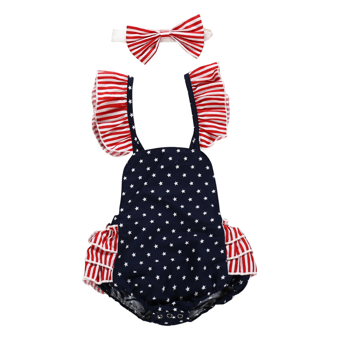 Baby Girl Star Print Strap Halter Independence Day Romper