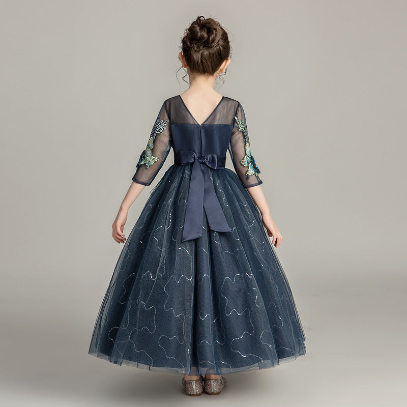 Sequins Flower Girls Floral Host Celebration Party Princess Dresses