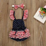 Baby Girl Star Print Strap Halter Independence Day Romper