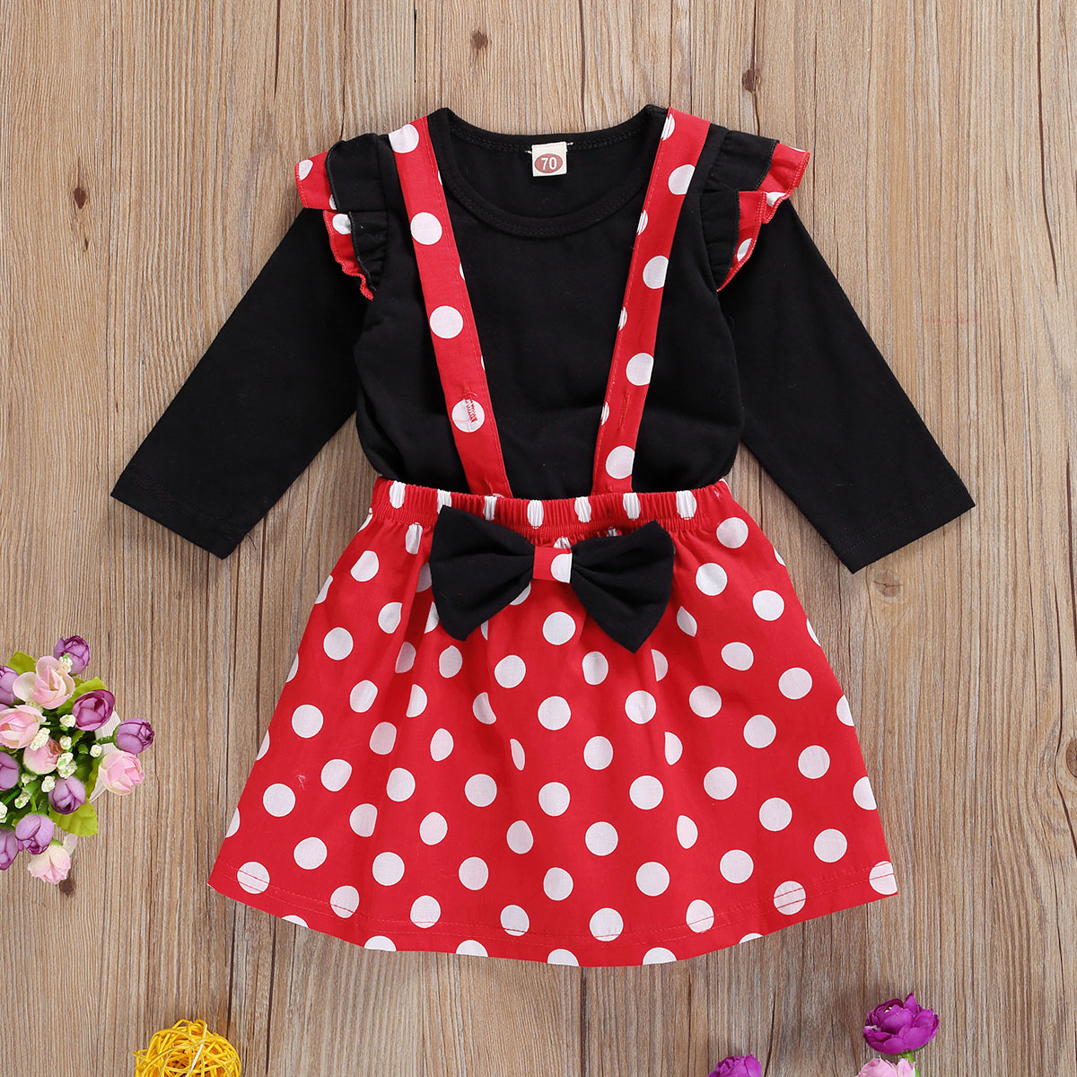 Baby Girls Red Polka Dot Skirt Sets 2 Pcs