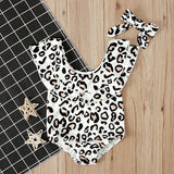 Kid Baby Girls Swimsuit Leopard Print Scarf 2 Pcs Sets
