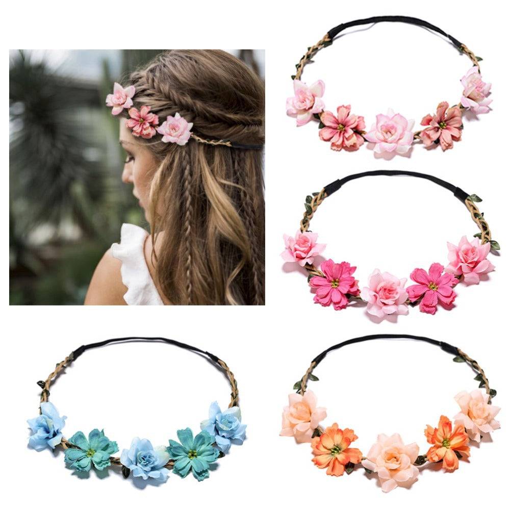 Kid Girl Headband Silk Flower Rose Wedding Photography Travel Headwear