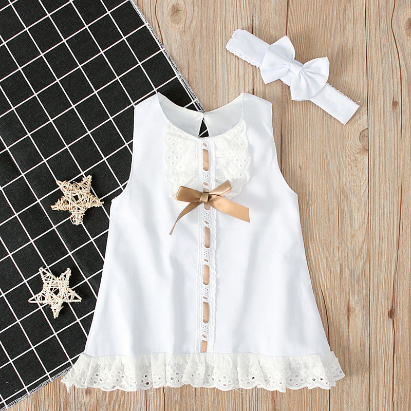 Baby Girls Dress Summer Fashion Sleeveless Bow Ins Dresses 2 Pcs