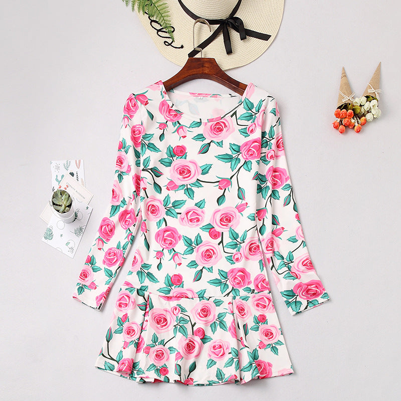 Family Matching Explosions Printed Mother-daughter Long-sleeved Dress