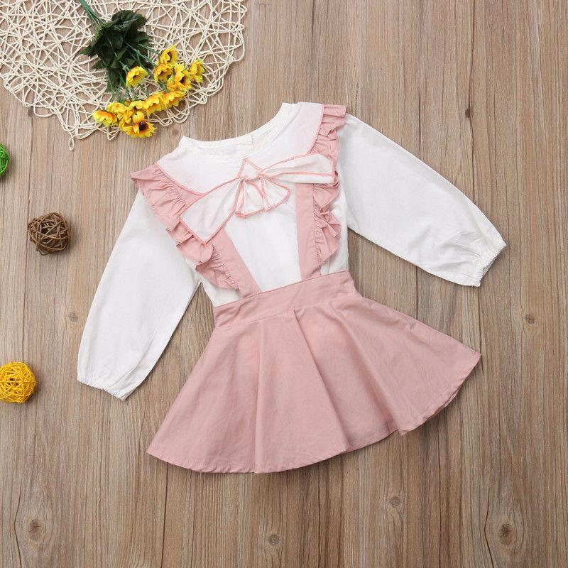 Kids Girl Bow-knot Long Sleeve Pink Outfit 2PCS