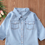 Kid Baby Girl Boy Long Sleeve Lapels Denim Shirt Blouses