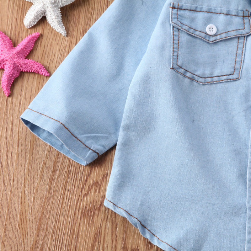 Kid Baby Girl Boy Long Sleeve Lapels Denim Shirt Blouses