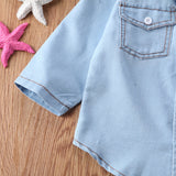 Kid Baby Girl Boy Long Sleeve Lapels Denim Shirt Blouses