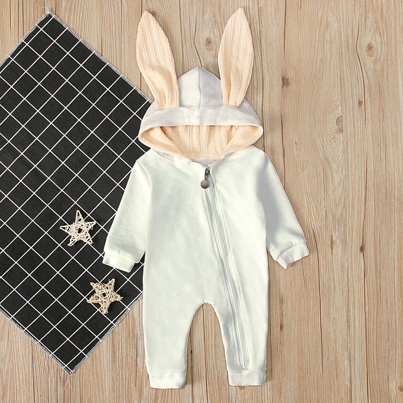 Baby Girl Crawl Suit Hooded Long Sleeve Rabbit Ears Spring Easter Rompers