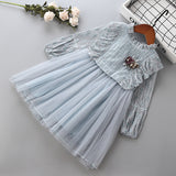 Kid Baby Girl Lace Fluffy Gauze Long Sleeve Flower Casual Dresses