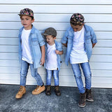Kid Baby Girl Boy Long Sleeve Lapels Denim Shirt Blouses