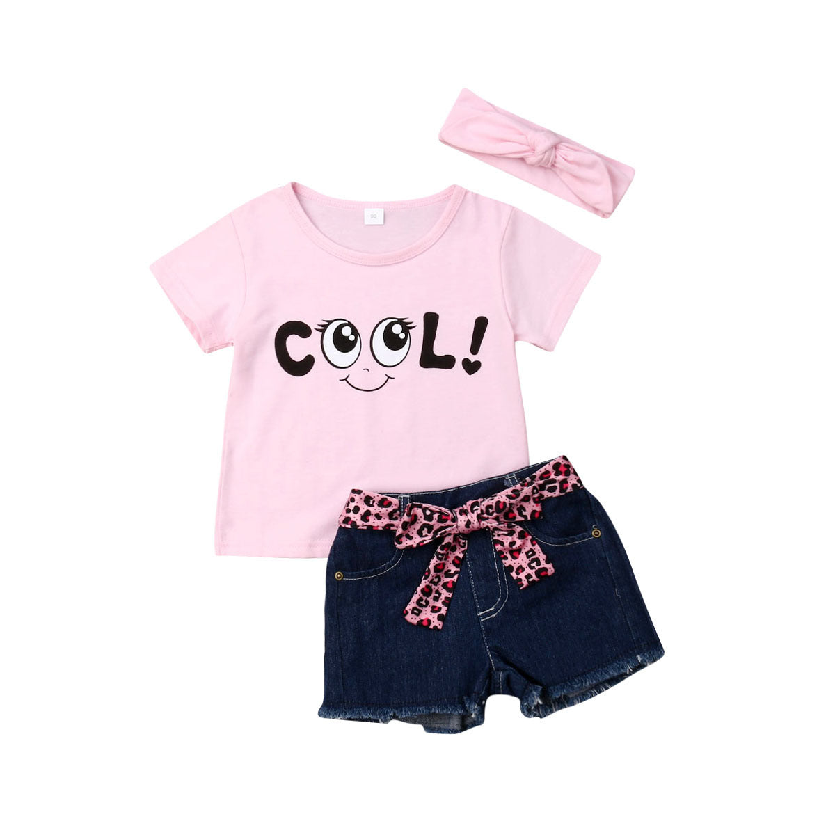 Kid Baby Girl Printed Jeans Letter Outfits 3 Pcs Set