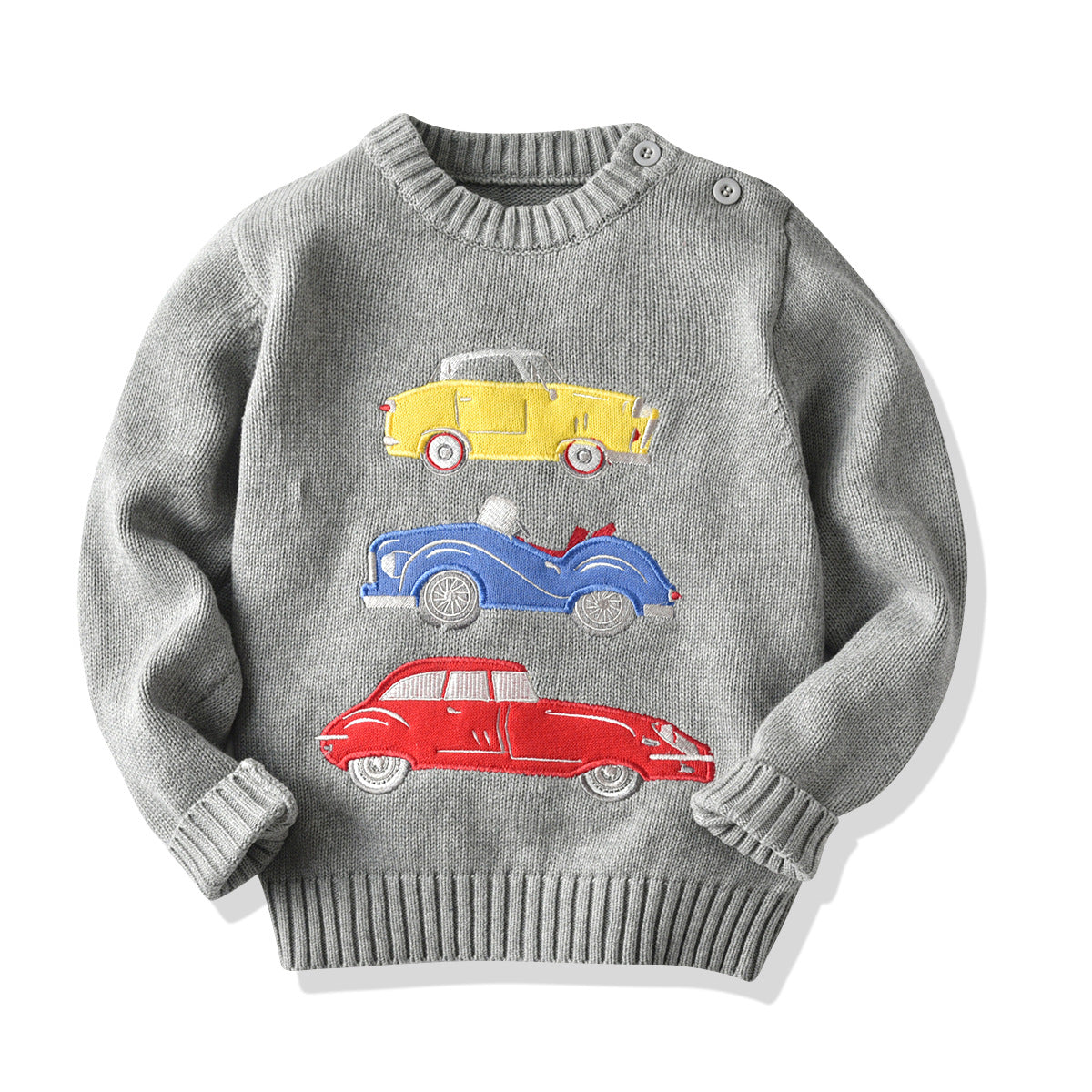 Kid Baby Boy Cartoon Shoulder Button Sweater