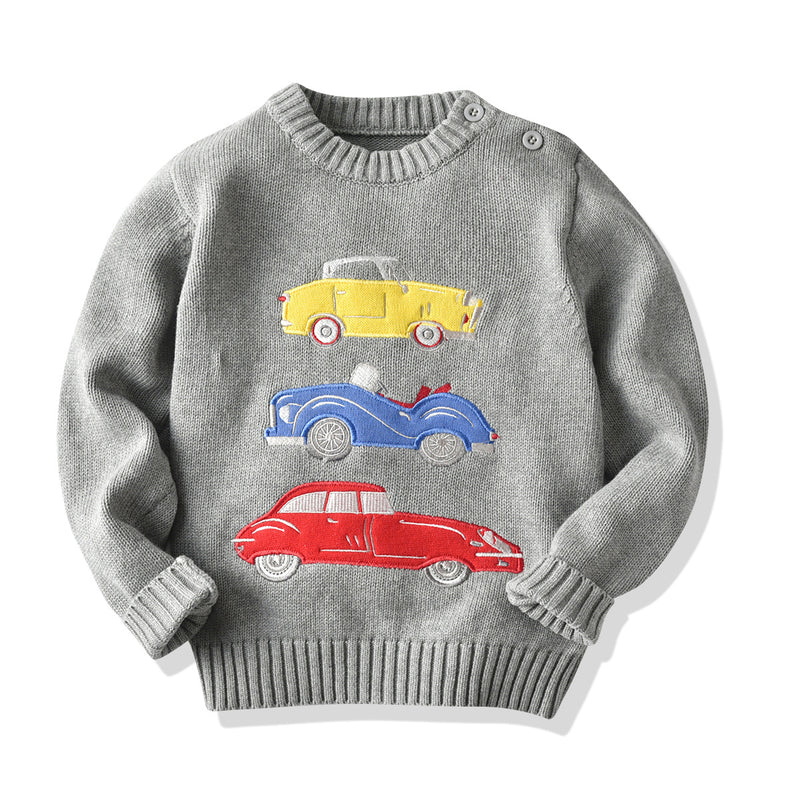 Kid Baby Boy Cartoon Shoulder Button Sweater