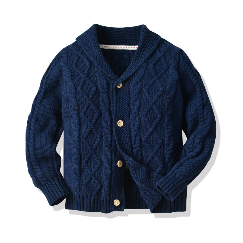 Kid Boy Open Door Wool Ins Wind Twist Cardigan Sweater