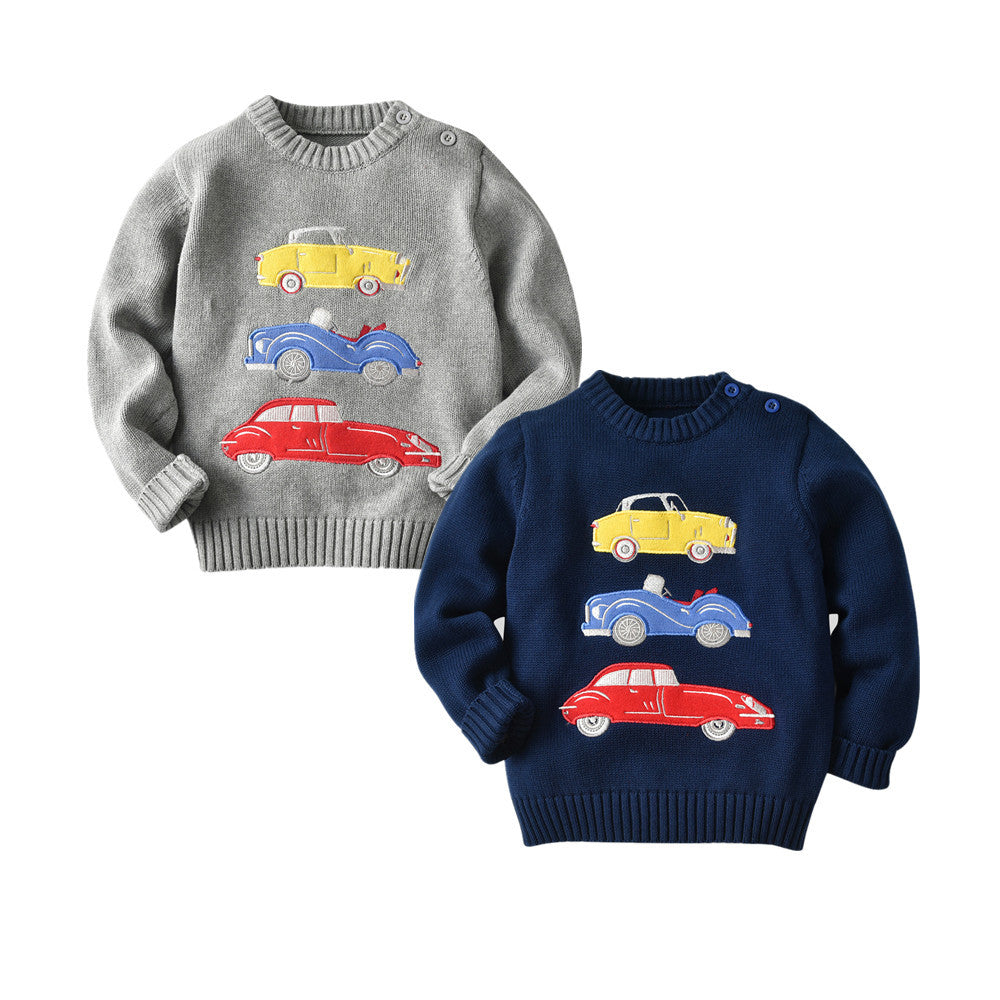 Kid Baby Boy Cartoon Shoulder Button Sweater