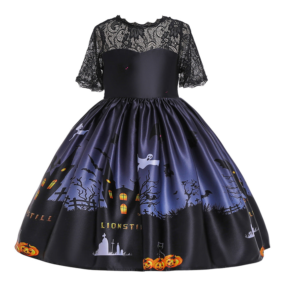 2-12T Kid Baby Girl Pumpkin Lantern Print Halloween Dress