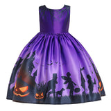 2-12T Kid Baby Girl Pumpkin Lantern Print Halloween Dress