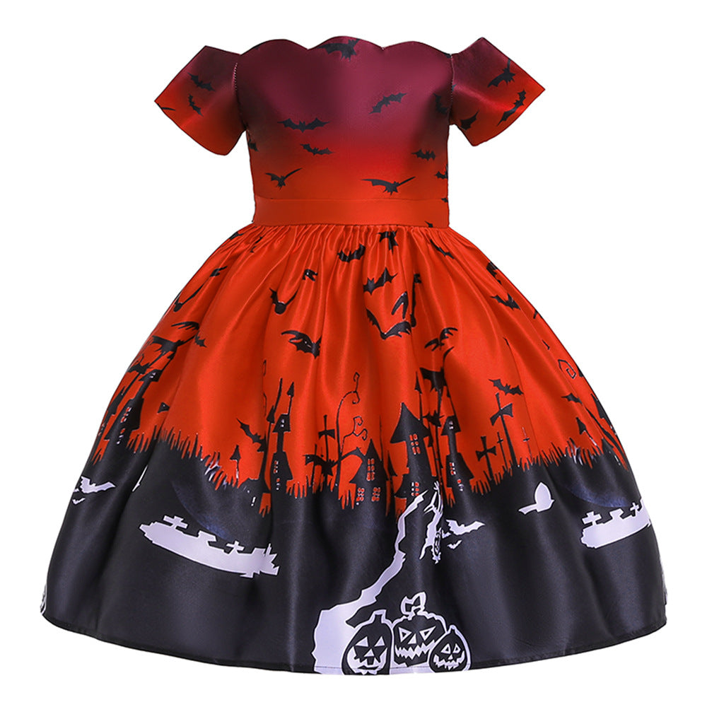 2-12T Kid Baby Girl Pumpkin Lantern Print Halloween Dress
