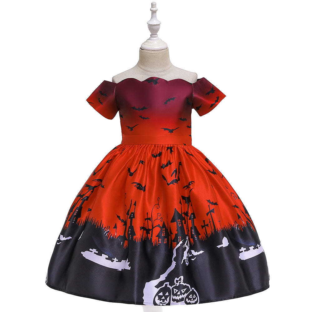 2-12T Kid Baby Girl Pumpkin Lantern Print Halloween Dress