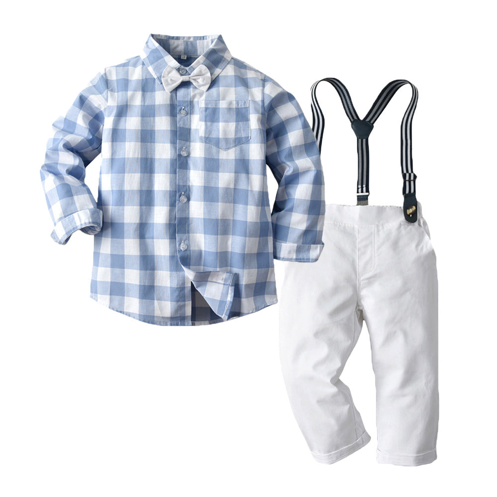 Autumn Cotton Plaid Long Sleeves Baby Boy Set 2 Pcs Formal Suits