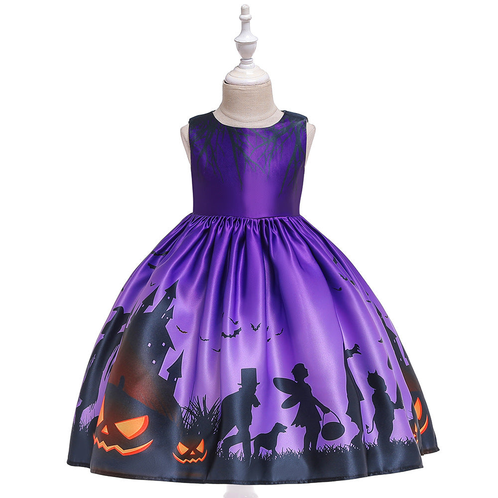 2-12T Kid Baby Girl Pumpkin Lantern Print Halloween Dress
