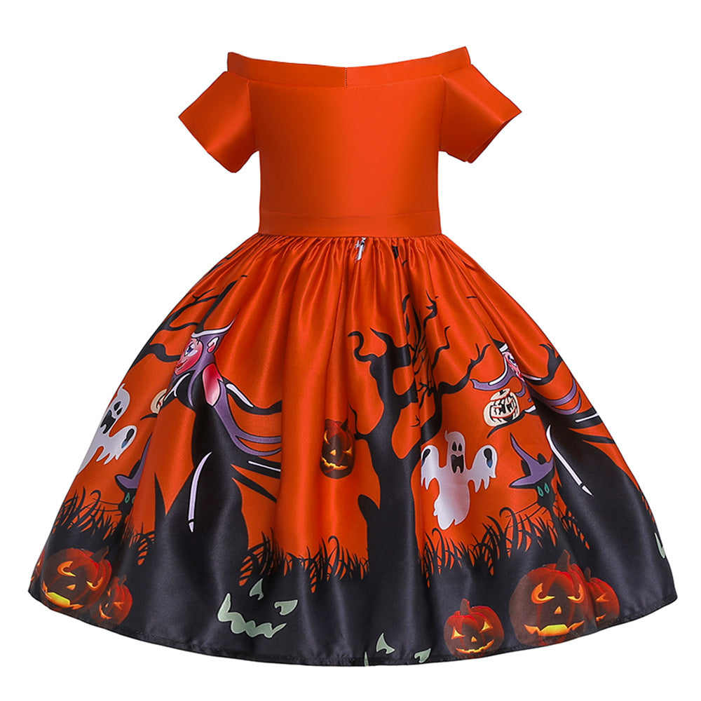 2-12T Kid Baby Girl Pumpkin Lantern Print Halloween Dress