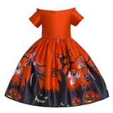 2-12T Kid Baby Girl Pumpkin Lantern Print Halloween Dress