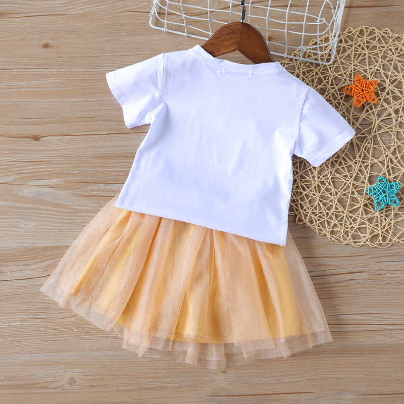 Kid Baby Girls Cartoon Short Sleeves Gauze Rabbit Suits 2 Pcs Sets
