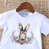 Kid Baby Girls Cartoon Short Sleeves Gauze Rabbit Suits 2 Pcs Sets