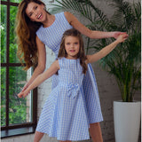 Family Matching Parent-child New Bowknot Plaid Dresses