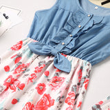 Family Matching Parent-child Mosaic Short Flower Dresses