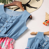 Family Matching Parent-child Mosaic Short Flower Dresses