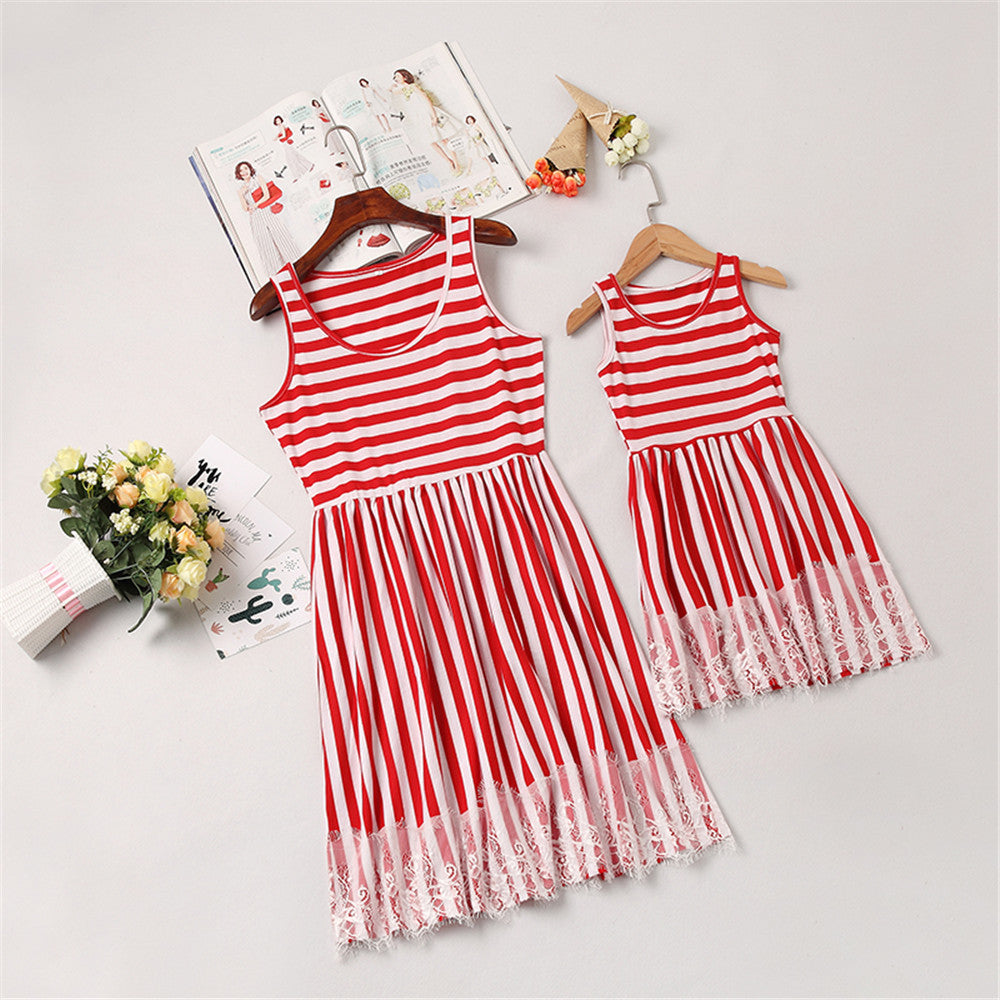 Family Matching Parent-child Mother-daughter Stripe Dresses