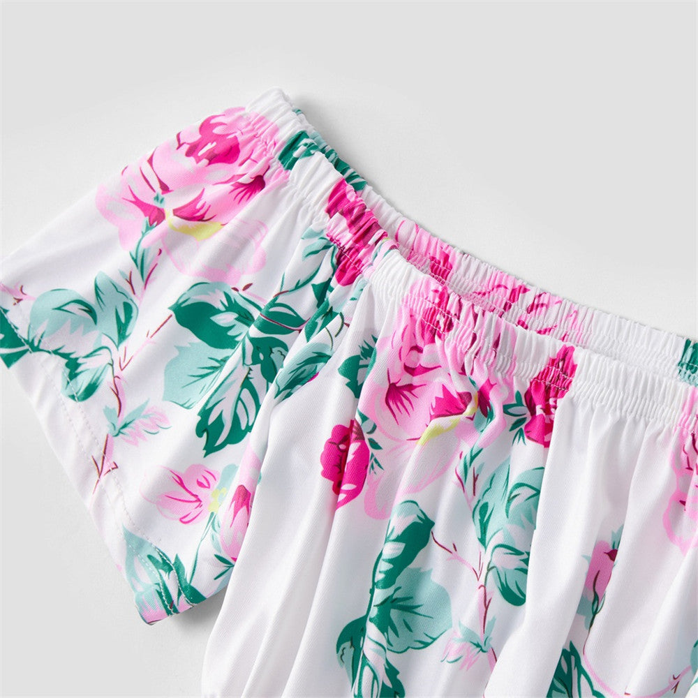 Family Matching Parent-child Mother-daughter One Shoulder Printed Dresses