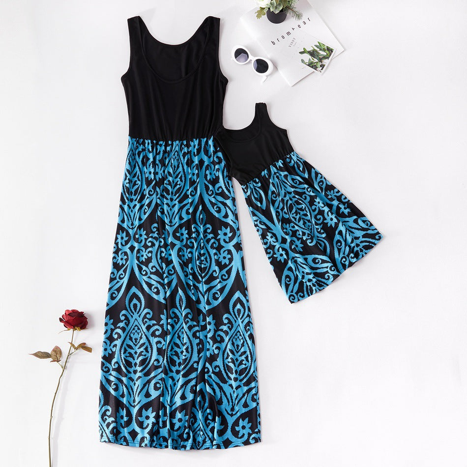 Family Matching Mother Daughter Printed Short Sleeve Dresses