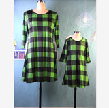 Family Matching Three-quarter Sleeves Chequered Parent-child Dress