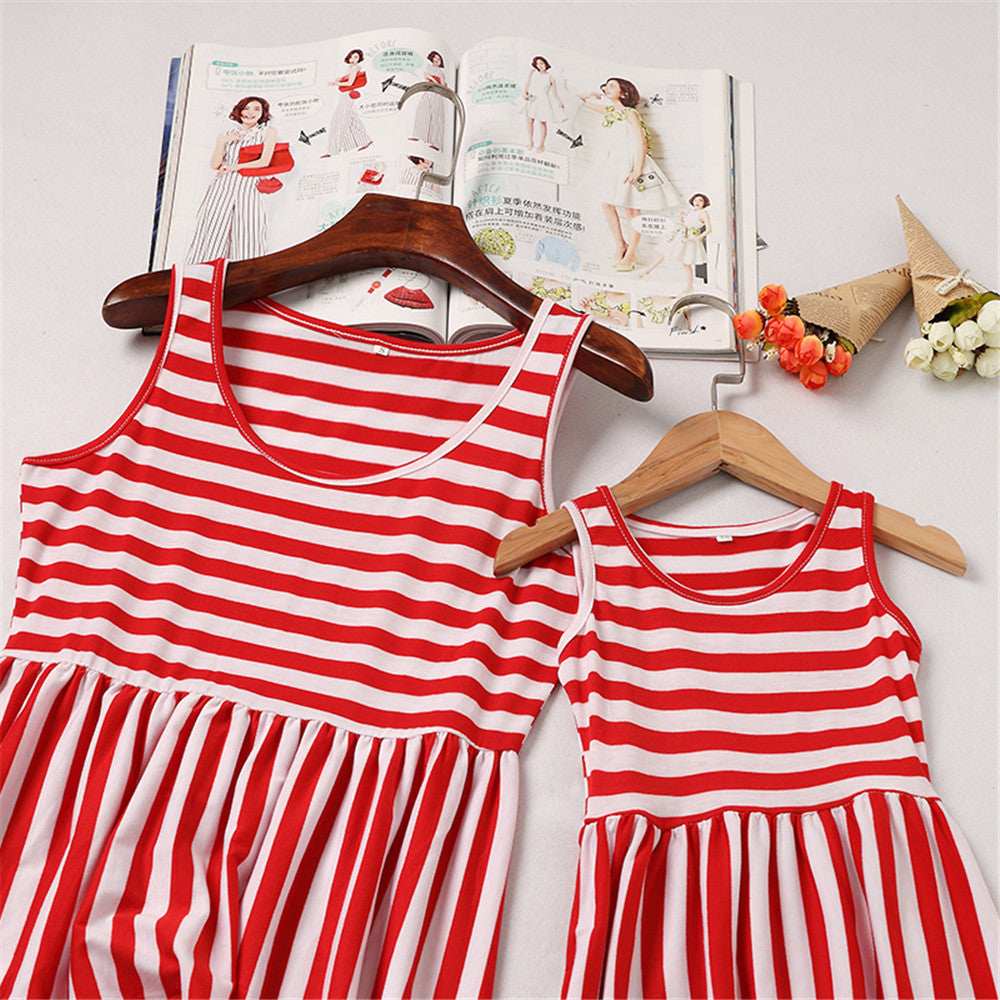Family Matching Parent-child Mother-daughter Stripe Dresses