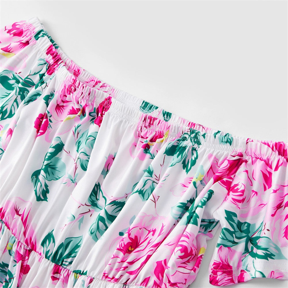 Family Matching Parent-child Mother-daughter One Shoulder Printed Dresses
