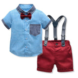 Kid Boy Baby Gentleman Suit Short Sleeve Suspenders Bow Tie Set 2 Pcs