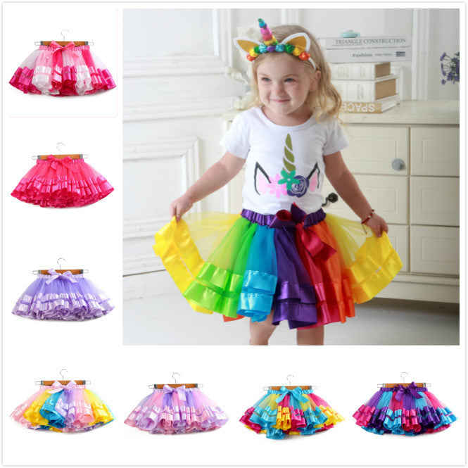 Kid Baby Girl Colorful Princess Lining Mesh Rainbow Skirts