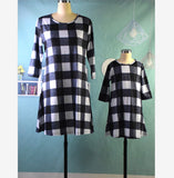 Family Matching Three-quarter Sleeves Chequered Parent-child Dress