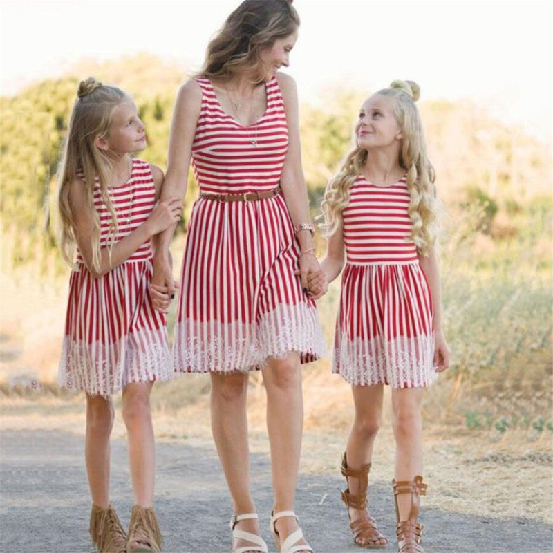 Family Matching Parent-child Mother-daughter Stripe Dresses
